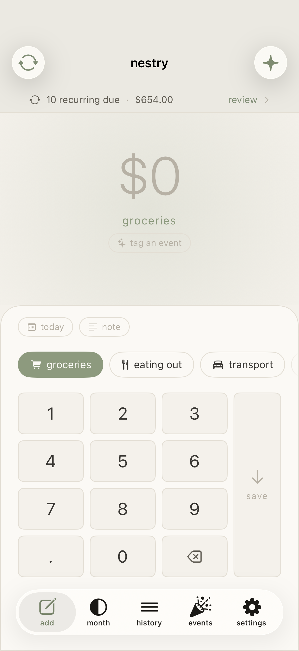 nestry — fast expense entry